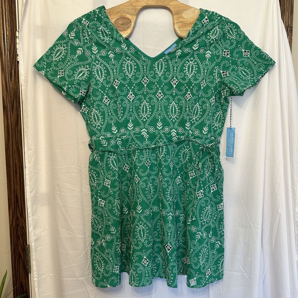 Draper James RSVP Womens Size XXL Dress Green White Embroidered Short Sleeve NWT